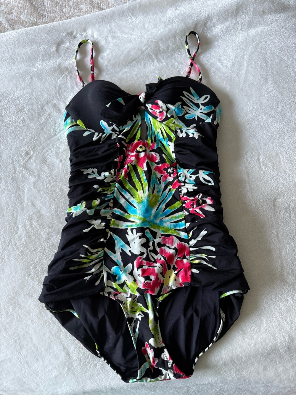 Nanette Lepore Black One-Piece Swimsuit with Tropical Floral Print